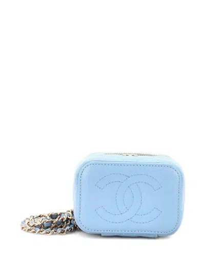 Pre-owned Chanel Classic Vanity Case With Chain Quilted Caviar Mini Pouch In Blue