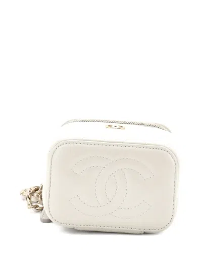 Pre-owned Chanel Classic Vanity Case With Chain Quilted Caviar Mini Pouch In Gray