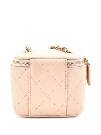 Pre-owned Chanel Classic Vanity Case With Chain Quilted Caviar Mini Pouch In Neutral