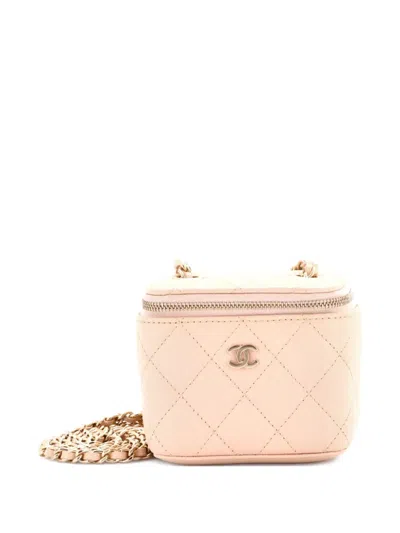 Pre-owned Chanel Classic Vanity Case With Chain Quilted Caviar Mini Pouch In Neutral