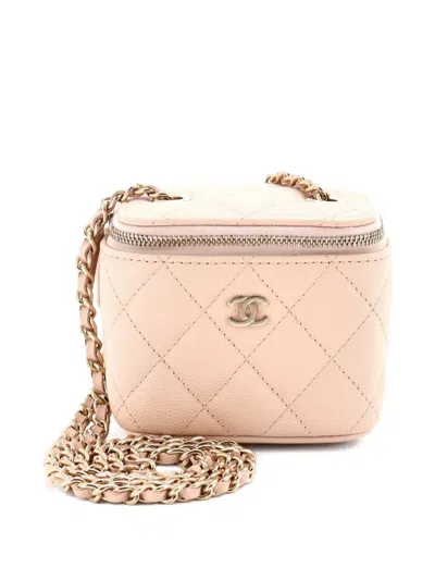 Pre-owned Chanel Classic Vanity Case With Chain Quilted Caviar Mini Pouch In Neutral