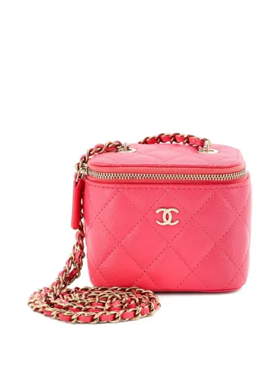 Pre-owned Chanel Classic Vanity Case With Chain Quilted Caviar Mini Pouch In Pink