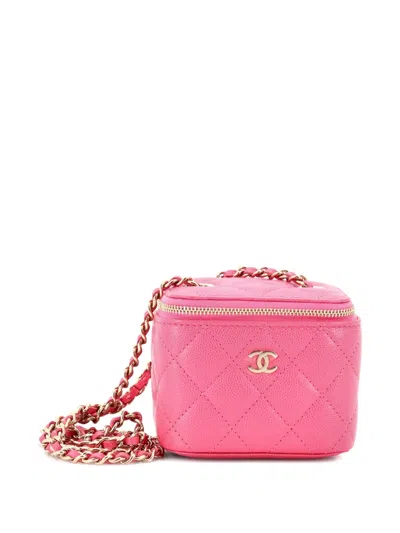 Pre-owned Chanel Classic Vanity Case With Chain Quilted Caviar Mini Pouch In Pink