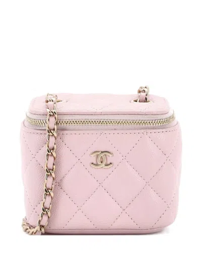 Pre-owned Chanel Classic Vanity Case With Chain Quilted Caviar Mini Pouch In Pink