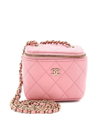 Pre-owned Chanel Classic Vanity Case With Chain Quilted Caviar Mini Pouch In Pink