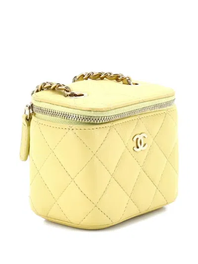 Pre-owned Chanel Classic Vanity Case With Chain Quilted Caviar Mini Pouch In Yellow