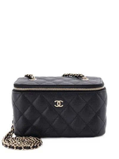 Pre-owned Chanel Classic Vanity Case With Chain Quilted Caviar Small Crossbody Bag In Black