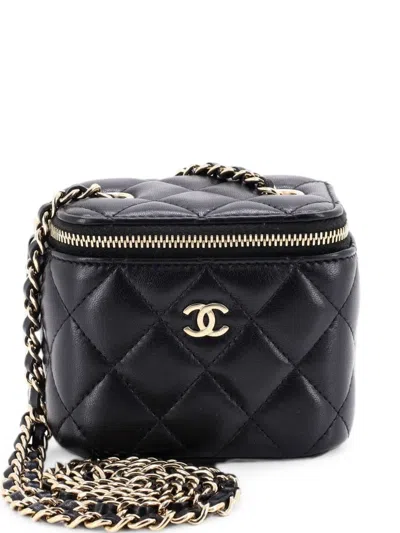 Pre-owned Chanel Classic Vanity Case With Chain Quilted Lambskin Mini Crossbody Bag In Black