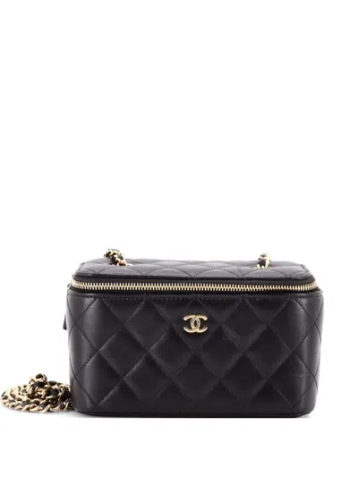 Pre-owned Chanel Classic Vanity Case With Chain Quilted Lambskin Small Clutch Bag In Black