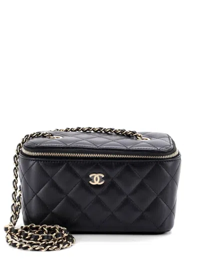Pre-owned Chanel Classic Vanity Case With Chain Quilted Lambskin Small Clutch Bag In Black