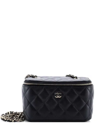 Pre-owned Chanel Classic Vanity Case With Chain Quilted Lambskin Small Clutch Bag In Black