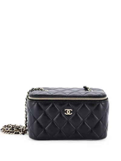 Pre-owned Chanel Classic Vanity Case With Chain Quilted Lambskin Small Clutch Bag In Black