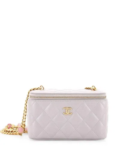 Pre-owned Chanel Classic Vanity Case With Resin Pearl Chain Quilted Lambskin Small Clutch Bag In Gray