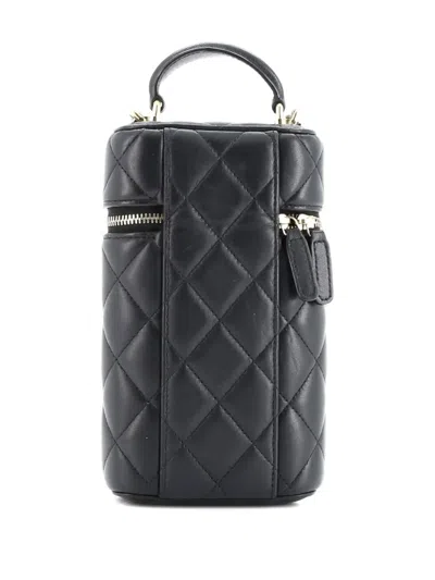 Pre-owned Chanel Classic Vanity Top Handle Phone Holder With Chain Quilted Lambskin Crossbody Bag In Black