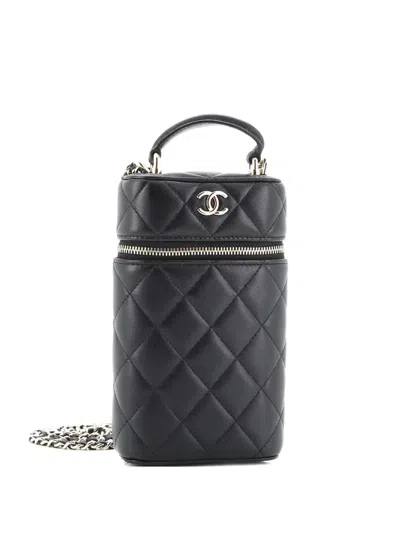 Pre-owned Chanel Classic Vanity Top Handle Phone Holder With Chain Quilted Lambskin Crossbody Bag In Black