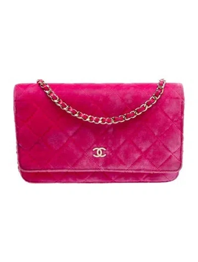 Pre-owned Chanel Classic Velvet Wallet On Chain In Pink