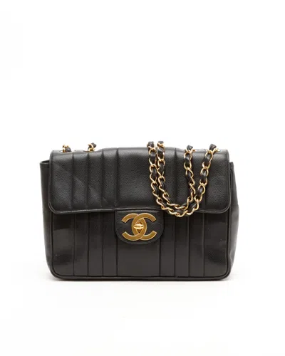 Pre-owned Chanel Classic Vertical Caviar Jumbo Single Flap Bag In Black