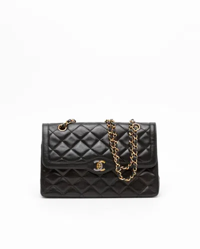 Pre-owned Chanel Classic Vintage Two-tone Double Flap Bag In Black