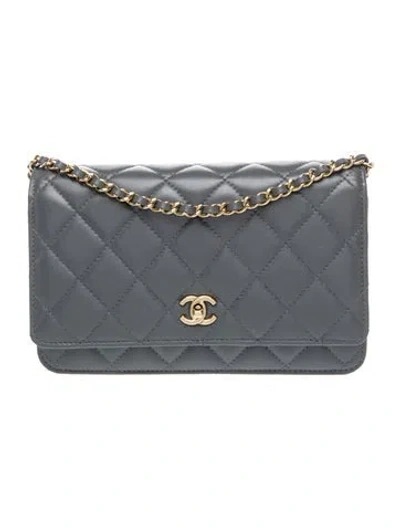 Pre-owned Chanel Classic Wallet On Chain In Gray