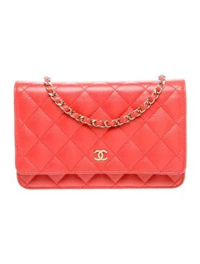 Pre-owned Chanel Classic Wallet On Chain In Red