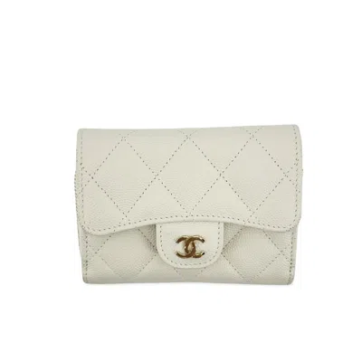 Pre-owned Chanel Classic Zip Around Card Holder On Chain Quilted Caviar White Leather Crossbody Bag Bag (pre-o
