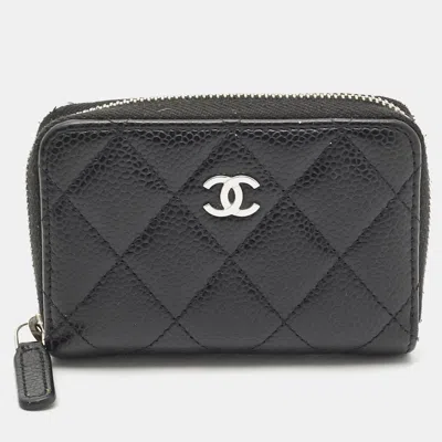 Pre-owned Chanel Classic Zipped Black Caviar Quilted Leather Coin Purse