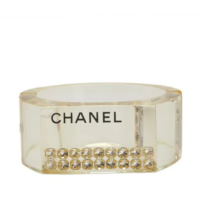 Pre-owned Chanel Clear Yellow Plastic Rhinestone Bangle () In Multi