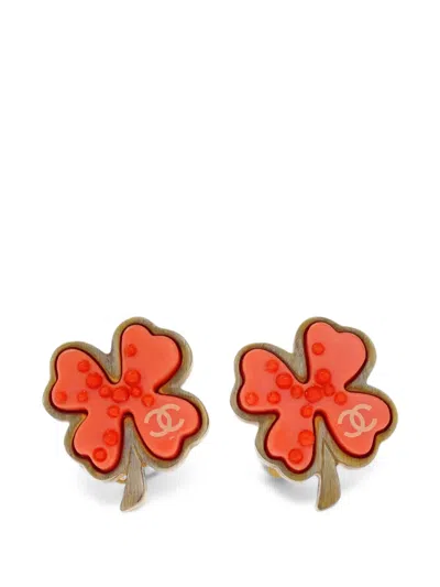 Chanel Clover Clip-on Earrings In Multi