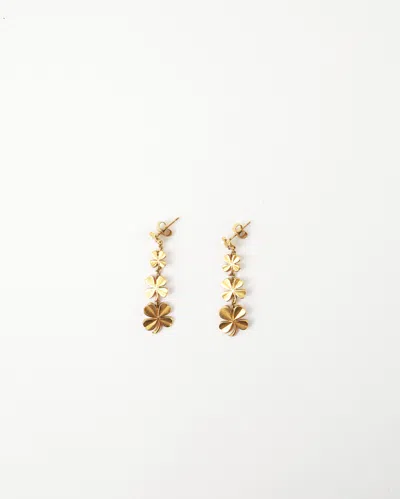 Pre-owned Chanel Clover Dangling Gold Earrings