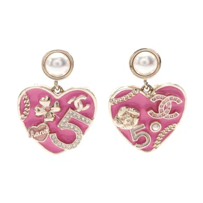 Pre-owned Chanel Clover No.5 Earrings Gold Plated Faux Pearl
