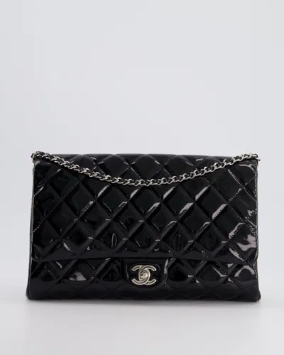 Pre-owned Chanel Clutch On Chain Flap Bag In Patent Leather With Silver Hardware In Black