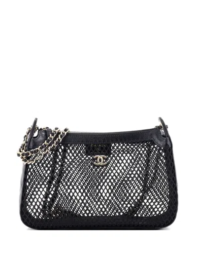Pre-owned Chanel Clutch With Chain Mesh With Quilted Lambskin Crossbody Bag In Black