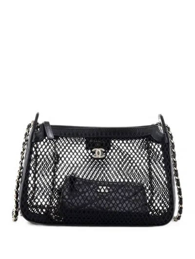 Pre-owned Chanel Clutch With Chain Mesh With Quilted Lambskin Crossbody Bag In Black