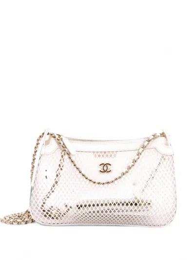 Pre-owned Chanel Clutch With Chain Mesh With Quilted Lambskin Crossbody Bag In White
