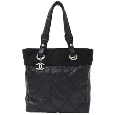 Pre-owned Chanel Coated Canvas Handbag Tote Bag () In Black