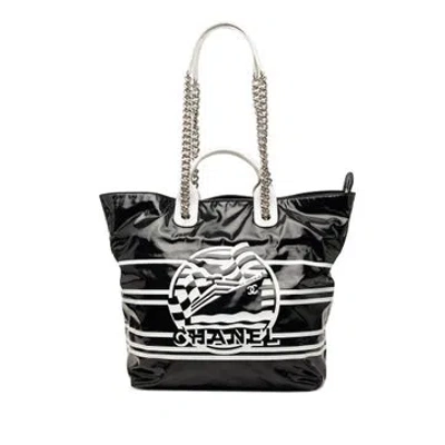 Pre-owned Chanel Coated Canvas La Pausa Bay Shopping Satchel In Black