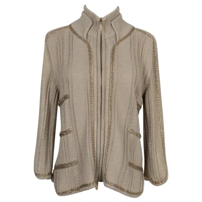 Pre-owned Chanel Coated Mesh Cardigan In Beige/golden Tones, 2008 In Brown