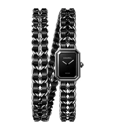 Pre-owned Chanel Coated Steel Première Iconic Chain Double Row Watch In Black