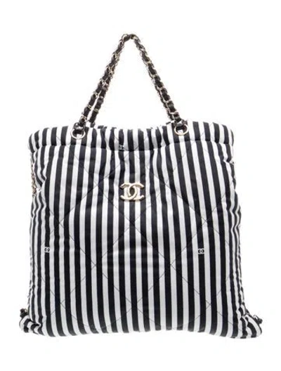 Pre-owned Chanel Coco Beach 2024 Striped Nylon Convertible Backpack In White