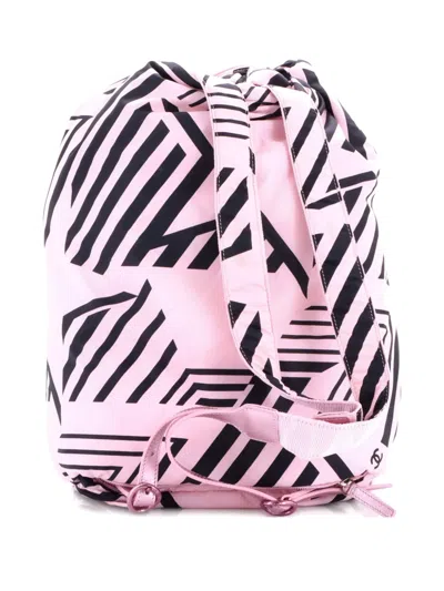 Pre-owned Chanel Coco Beach Printed Nylon Backpack In Black