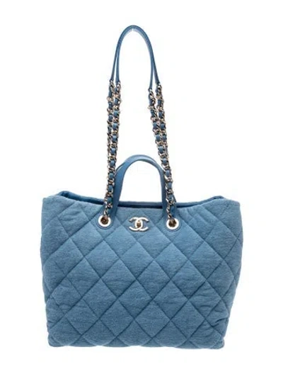 Pre-owned Chanel Coco Beach Tote In Blue