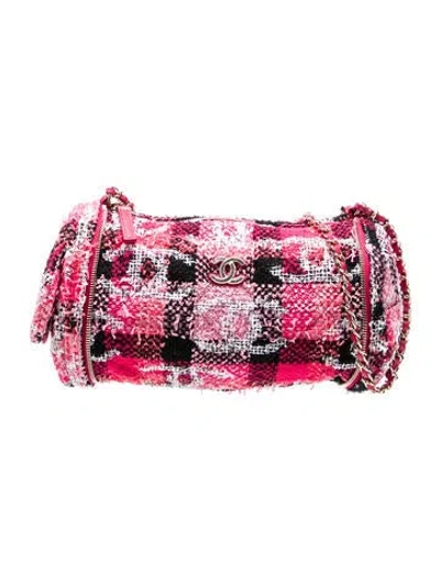 Pre-owned Chanel Coco Beach Tweed Bowling Bag In Pink