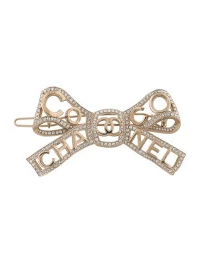 Pre-owned Chanel Coco Bow-tiful Hair Clip In Gold