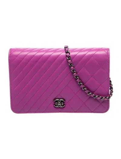 Pre-owned Chanel Coco Boy Wallet On Chain In Purple
