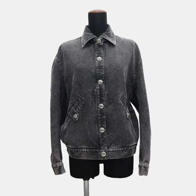 Pre-owned Chanel Coco Button Denim Jacket Size 36 Black Cotton 70% Viscose 18% Polyester 12%