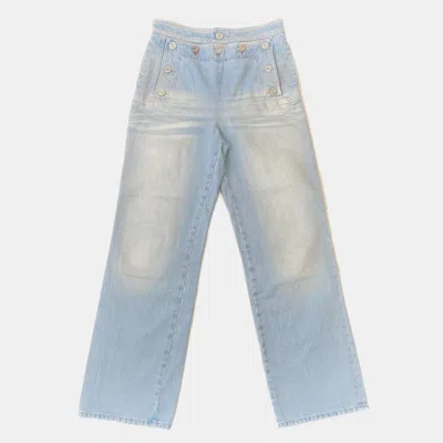 Pre-owned Chanel Coco Button Denim Pants Size 36 Light Blue Cotton100%