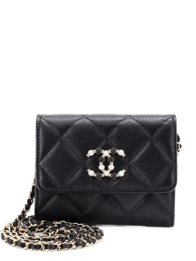 Pre-owned Chanel Coco Candy Card Holder On Chain Quilted Caviar Shoulder Bag In Black