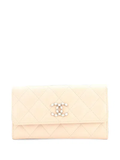 Pre-owned Chanel Coco Candy Flap Wallet Quilted Caviar Long Small Wallets In Neutrals