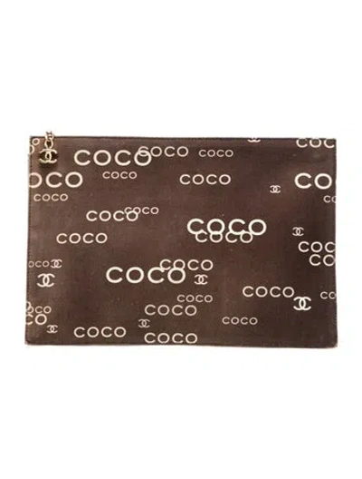 Pre-owned Chanel Coco Canvas Clutch In Brown