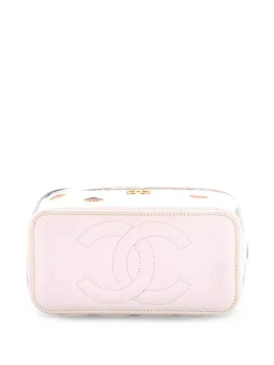 Pre-owned Chanel Coco Casino Vanity Case With Chain Quilted Caviar Small Pouch In White